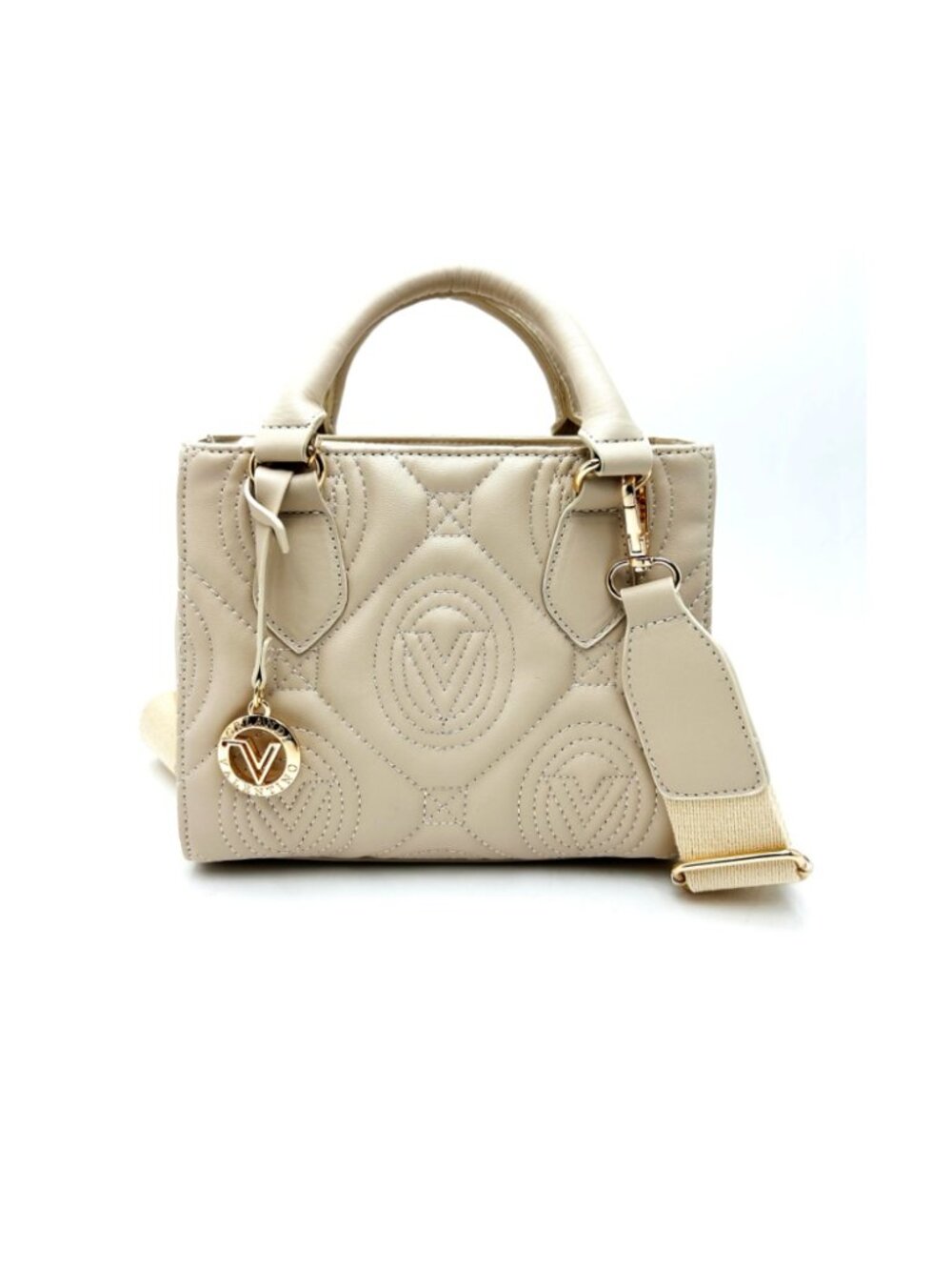 Valentino Orlandi V-2013 Mini Kayla Light Taupe Quilted Tote Crossbody NWT